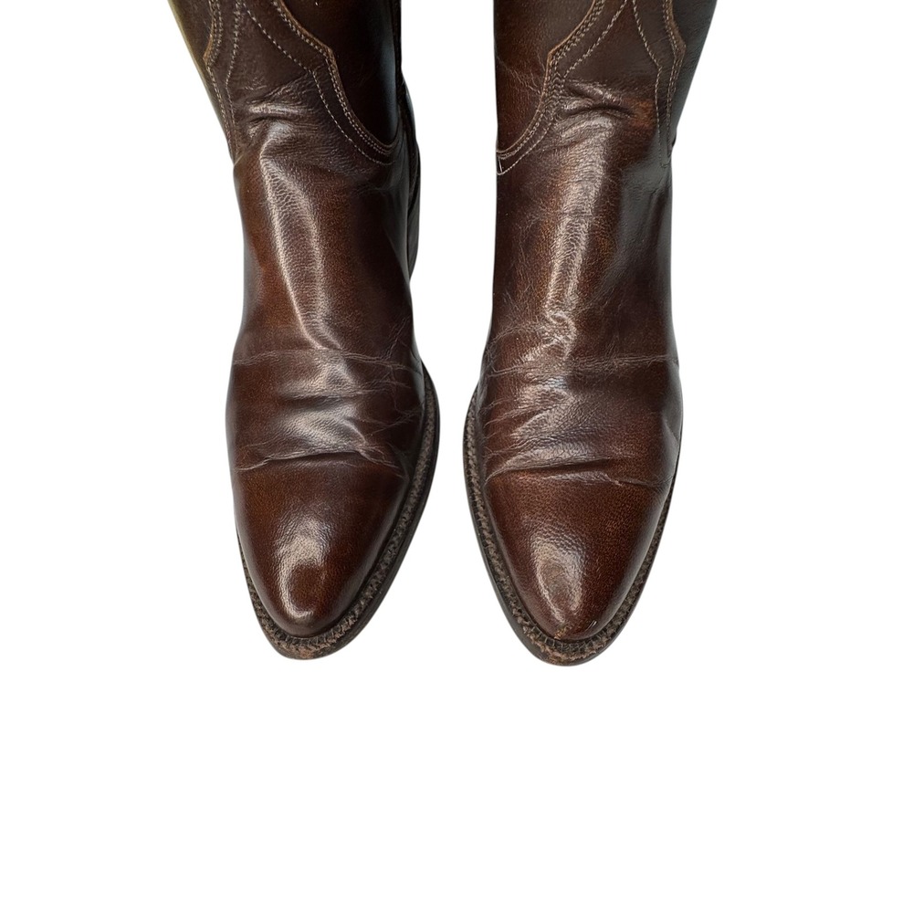 Lucchese Leather Tall Western Boots Size 9B Made in USA Vintage Riding Brown - Picture 8 of 15